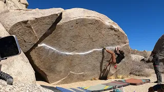 Iron Man Traverse (V4) Buttermilk Boulders in Bishop CA