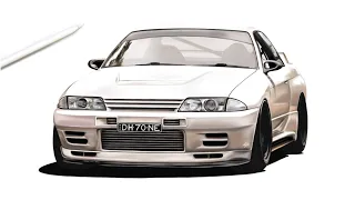 Realistic Car Drawing - NISSAN SKYLINE R32 GTR | drawingpat