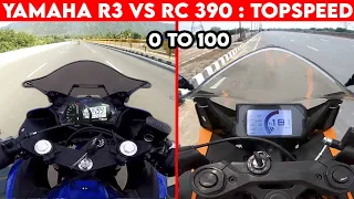 KTM RC 390 VS Yamaha R3 | 0 TO 100 | TOPSPEED BATTLE  !!!