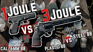 1 Joule vs 3 Joule (Plastic vs Steel BB) #airsoft