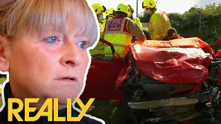 High-Speed Car Crash Leaves The Driver Pinned Inside A Crumpled Car | Helicopter ER