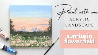 Acrylic Landscape Painting on Small Canvas 🌷 Sunrise in Flower Field🌷 Paint with me Step by Step