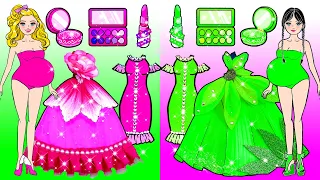 DIY Paper Doll| Green And Pink Mother and Daughter NEW FASHION Extreme Makeover Contest|Dolls Beauty