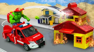 Hulk Rescues Fire Trucks, Concrete Mixers, and Excavators - Construction Vehicle Funny story