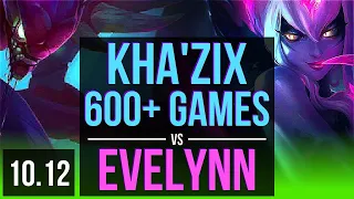 KHA'ZIX vs EVELYNN (JUNGLE) | 1.0M mastery points, 600+ games, Legendary | BR Diamond | v10.12