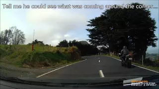 Motorbike overtakes on blind corner