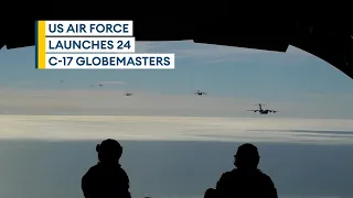 US Air Force displays LARGEST-EVER C-17 launch from a single airbase