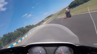 Steve Parrish having a big scary Tank Slapper at Donington Park