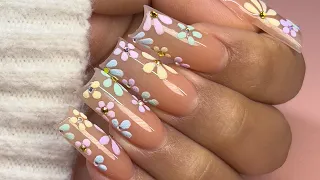 Watch Me Do My Nails: Spring Floral Design | Full Process In Real Time | Acrylic Nails Tutorial