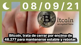 Bitcoin, trata de cerrar por encima de 46.277 para mantenerse estable y rebotar.