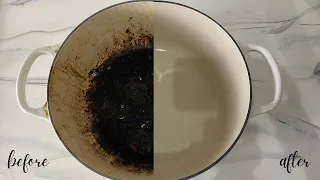 How to clean extremely burnt Le Creuset | Cara membersihkan enameled cast iron Le Creuset