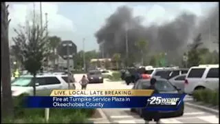 Truck catches fire at gas station