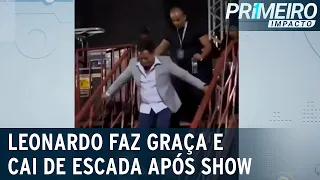 Cantor Leonardo leva tombo em escada após show | Primeiro Impacto (07/07/23)