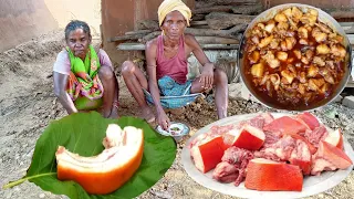 poor grandma & grandpa cooking PIG MEAT CURRY and eating with water rice || @village cooking channel