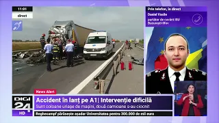 Tragedie pe autostrada București-Pitești. Un microbuz a fost strivit între două TIR-uri