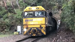 3 Freight Trains at a Tunnel in the Adelaide Hills, South Australia