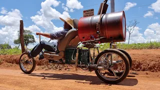 Viajando no veículo movido a lenha