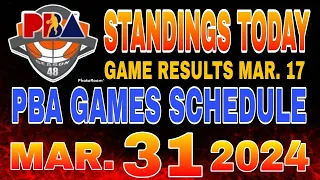 PBA Standings today as of March 17, 2024 | Pba Game Results | Pba schedule March 31, 2024