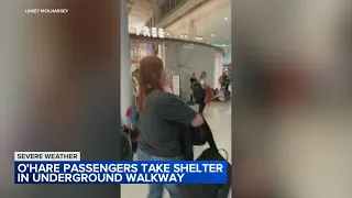 O'Hare Airport passengers take shelter in underground walkways during storm warnings