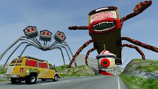 Cars vs Broken Bridge with LIGHTHOUSE MONSTER & BUS EATER & HOUSE HEAD – BeamNG.Drive