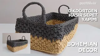 KAĞIT İPTEN KOLAY TABANLI DİKDÖRTGEN HASIR SEPET YAPIMI / EASY BASKET MAKING