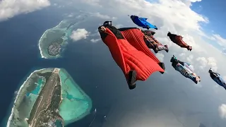 Amazing wingsuit flying over the Maldives islands