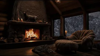 Relaxing Blizzard with Fireplace Crackling I fall Asleep | Winter wonderland | Cozy Cabin Ambiance