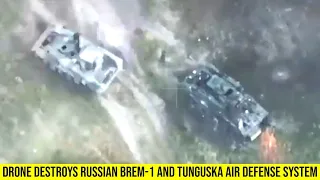 Russian Brem-1 and Tunguska air defense system destroyed by Ukrainian Drones.