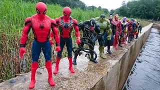 AVENGERS SUPERHERO STORY, GIANT HULK VS SPIDER -MAN RED,  TEAM VENOM, CAPTAIN AMERICA, IRON MAN