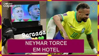 NEYMAR assiste BRASIL x SUÍÇA em hotel e mostra tratamento no TORNOZELO