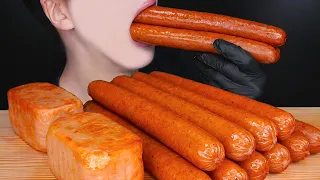 ASMR SAUSAGE SPAM CHEESY MUKBANG COOKING 대왕 소세지 먹방 치즈소스 スパム ソーセージ Sosis 咀嚼音 NO TALKING EATING SOUNDS