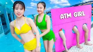 THE BEST CHOICE GAME SHOW ATM LUCKY GIRLS FUNNY BATTLE NERF Dr ciGirl Nerf Guns underwater prank VTL