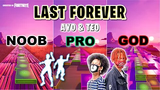 Ayo & Teo - Last Forever - Noob vs Pro vs God (Fortnite Music Blocks) with map code!