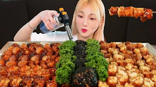 ASMR Seasoned Daechang, Beef Intestine, Rice Balls, Spicy Chicken sauce marinated Daechang Mukbang