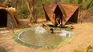 Build Resort House on the swimming pool in the forest | Primitive Technology , Building Skill