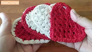 Crochet heart coaster step by step