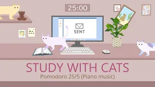 Study with Cats 📓 Animation x Pomodoro timer 25/5 | Relaxing sessions with piano (MapleStory)🤍