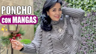 Cómo tejer este Poncho con Mangas 😍  GANCHO O CROCHET| Muy Fácil y Rápido | Yo Tejo con Laura Cepeda