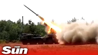 Russian forces fire 'Hurricane' rocket launchers on Ukrainian targets