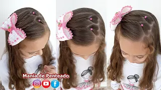 Penteado Infantil Fácil com Corações 💕| Easy Heart Hairstyle for Girls 💕| Peinado de Corazones 💕