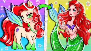 How To Ariel Mermaid Transform Into My Little Pony?| Love Story By Stop Motion Paper | Annie Channel