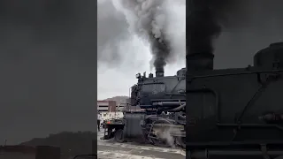 Steam Locomotive Train Engine Leaving The Station w/ Whistle in 4K !