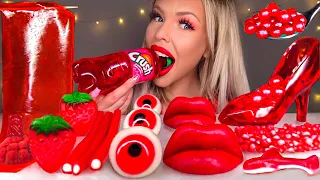 ASMR *RED FOOD* CINDERELLA GLASS SLIPPER, SODA BOTTLE, LIL NITRO GUMMY BEAR SOUR CHERRIES MUKBANG 먹방