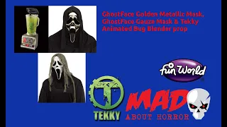 Ghostface golden metallic mask, ghostface crypt creature gauze mask and tekky animated bug blender