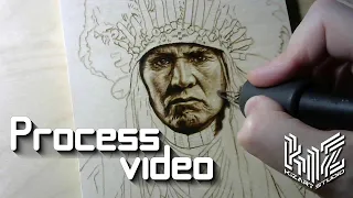 Drawing on wood: Native American - pyrography process video