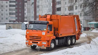 Мусоровоз HIDRO-MAK Автобау на шасси КамАЗ-65115-A5 (А 843 ХВ 122). Работа с евробаками.