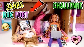 Barbie Doll  24 HOUR Overnight Challenge in Cardboard Box Fort