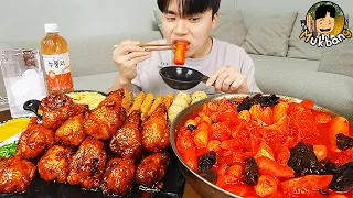 ASMR MUKBANG | Spicy Mala Tteokbokki, Crispy Honey Combo Fried Chicken korean food recipe ! eating