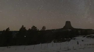 Starlink Satellites Flare near Devils Tower, Wyoming