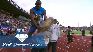 Usain Bolt runs over 25 mph and crashes into a flower girl - IAAF Diamond League